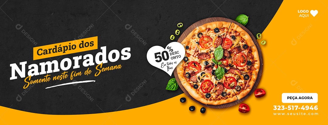 Banner Cardápio dos Namorados na Pizzaria Media PSD Editável