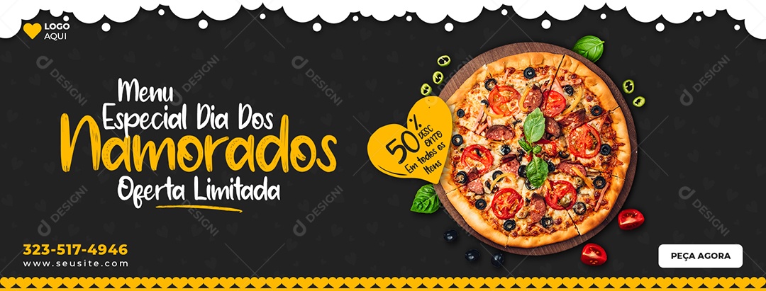 Special Valentine's Day Menu Banner Discounts on Pizzas Social Media PSD Editable