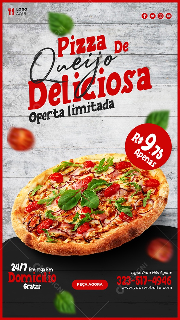 Story Pizza de Queijo Deliciosa Social Media PSD Editável