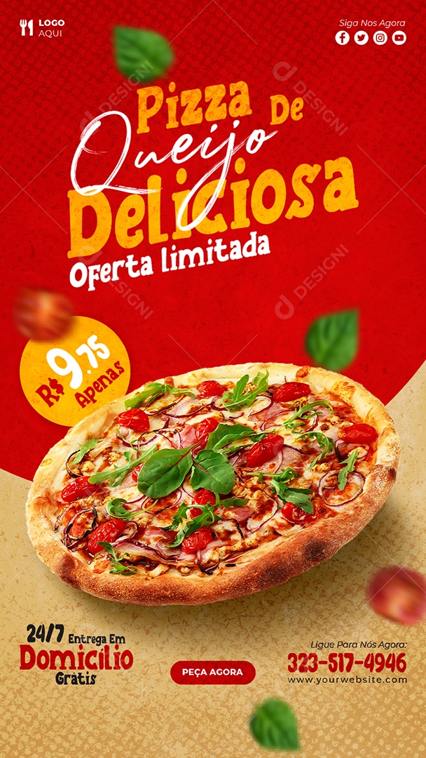 Story Pizza de Queijo Deliciosa Oferta Limitada Social Media PSD Editável