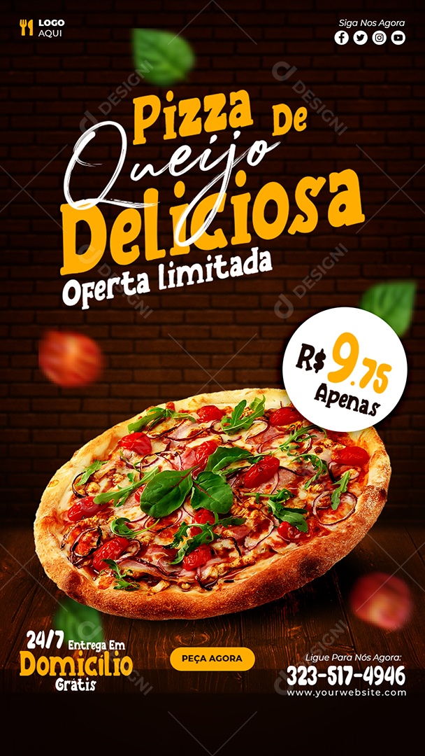 Story Pizza de Queijo Deliciosa Oferta Limitada Social Media PSD Editável