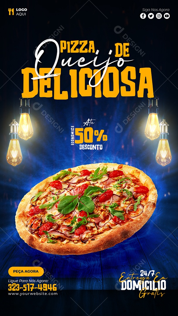 Story Pizza de Queijo com Desconto Social Media PSD Editável