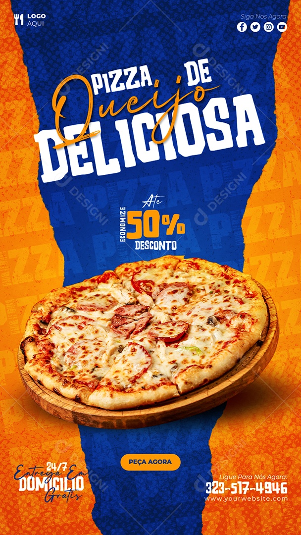Story Pizza de Queijo Deliciosa Social Media PSD Editável
