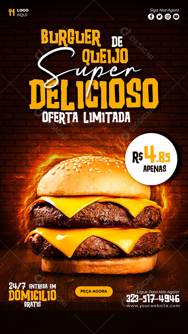 Story Burger de Queijo Super Delicioso Social Media PSD Editável