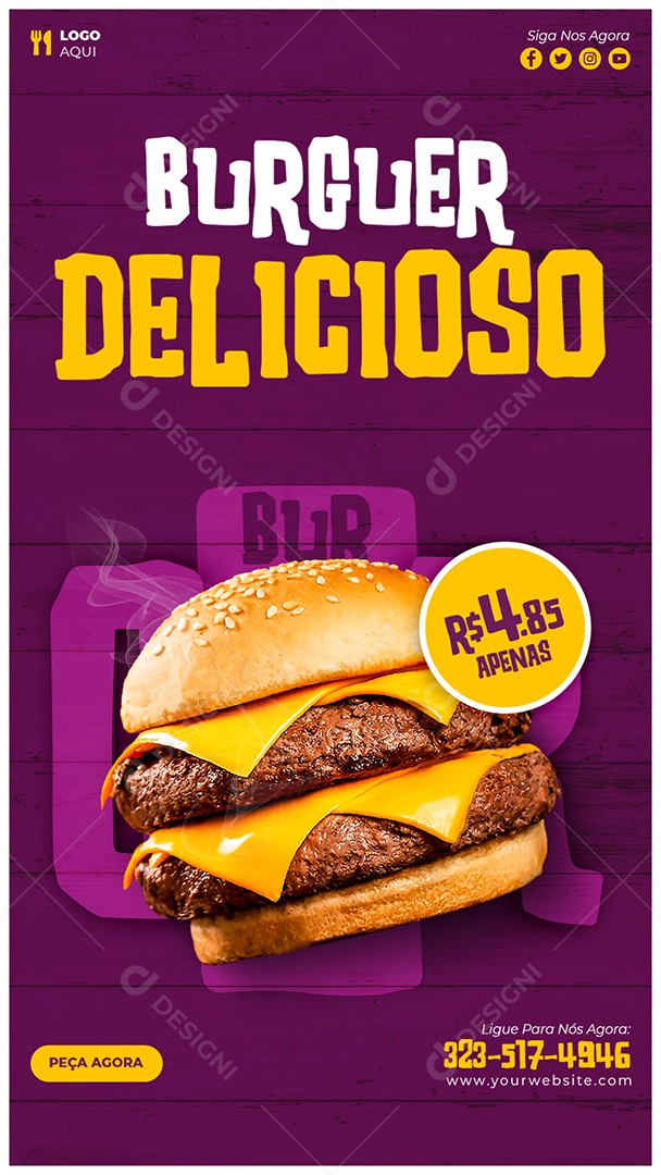 Story Burguer Delicioso Peça Agora Social Media PSD Editável