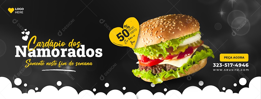 Banner Cardápio dos Namorados na Hamburgueria Media PSD Editável