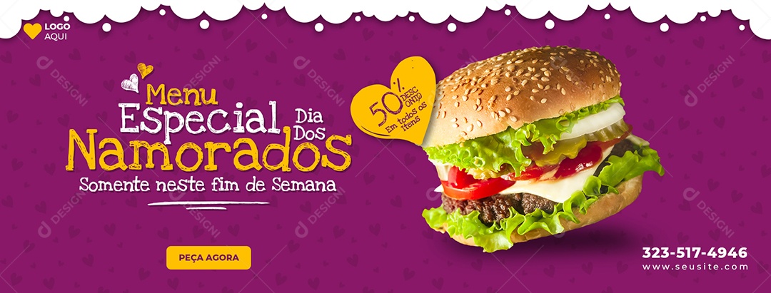 Banner Menu Especial Dia dos Namorados Descontos em todos os Hambúrgueres Social Media PSD Editável