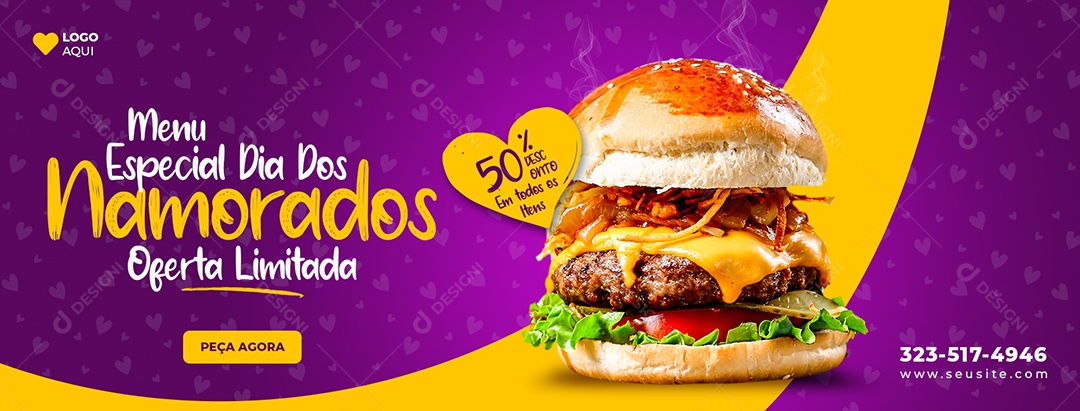 Banner Menu Especial Dia dos Namorados na Hamburgueria Social Media PSD Editável