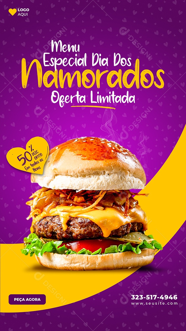Story Menu Especial Dia dos Namorados na Hamburgueria Social Media PSD Editável