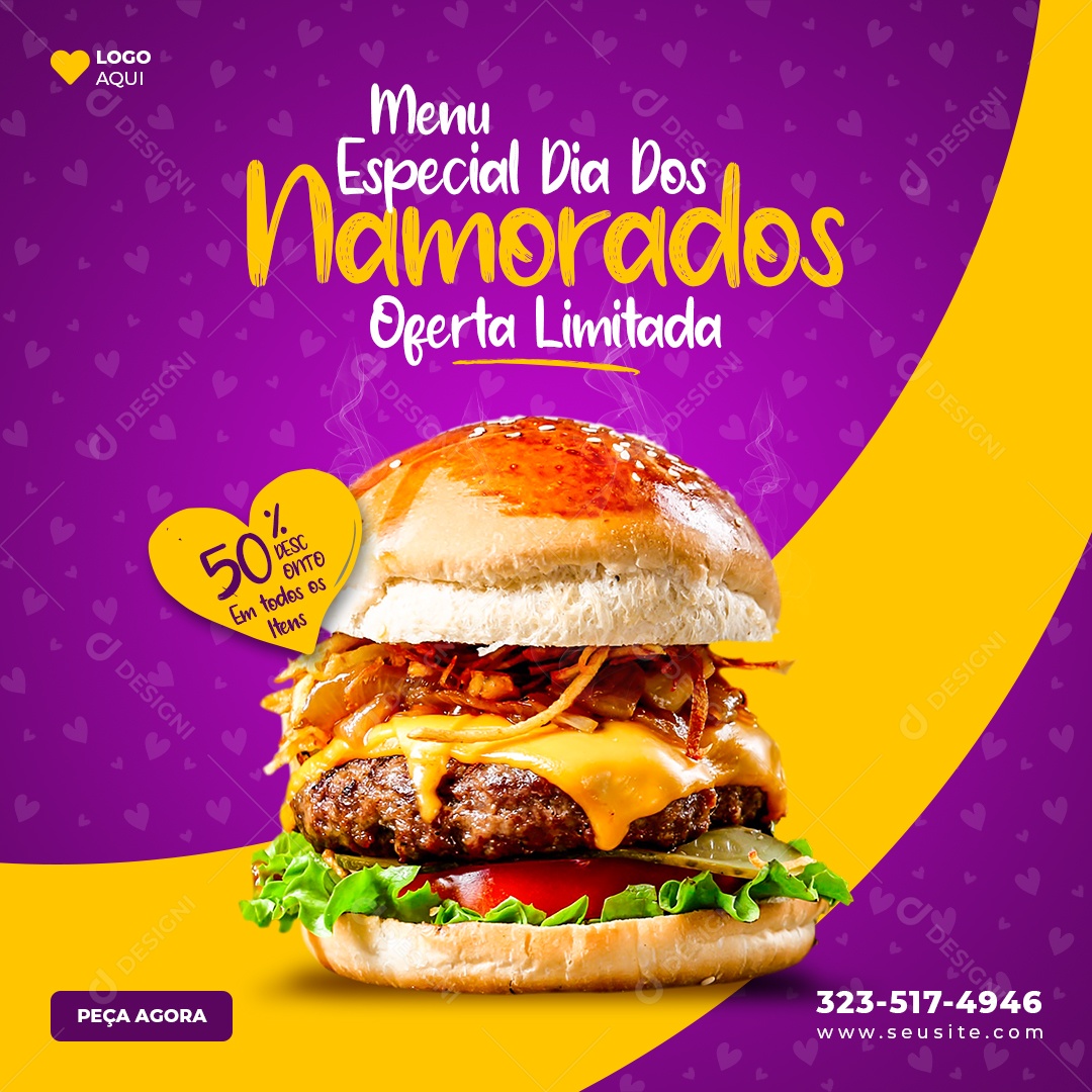 Special Valentine's Day Menu at Hamburger Restaurant Social Media PSD Editable