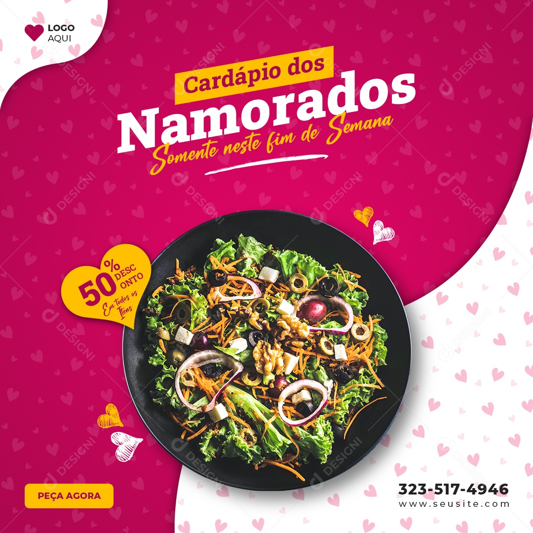 Cardápio dos Namorados com Desconto Media PSD Editável