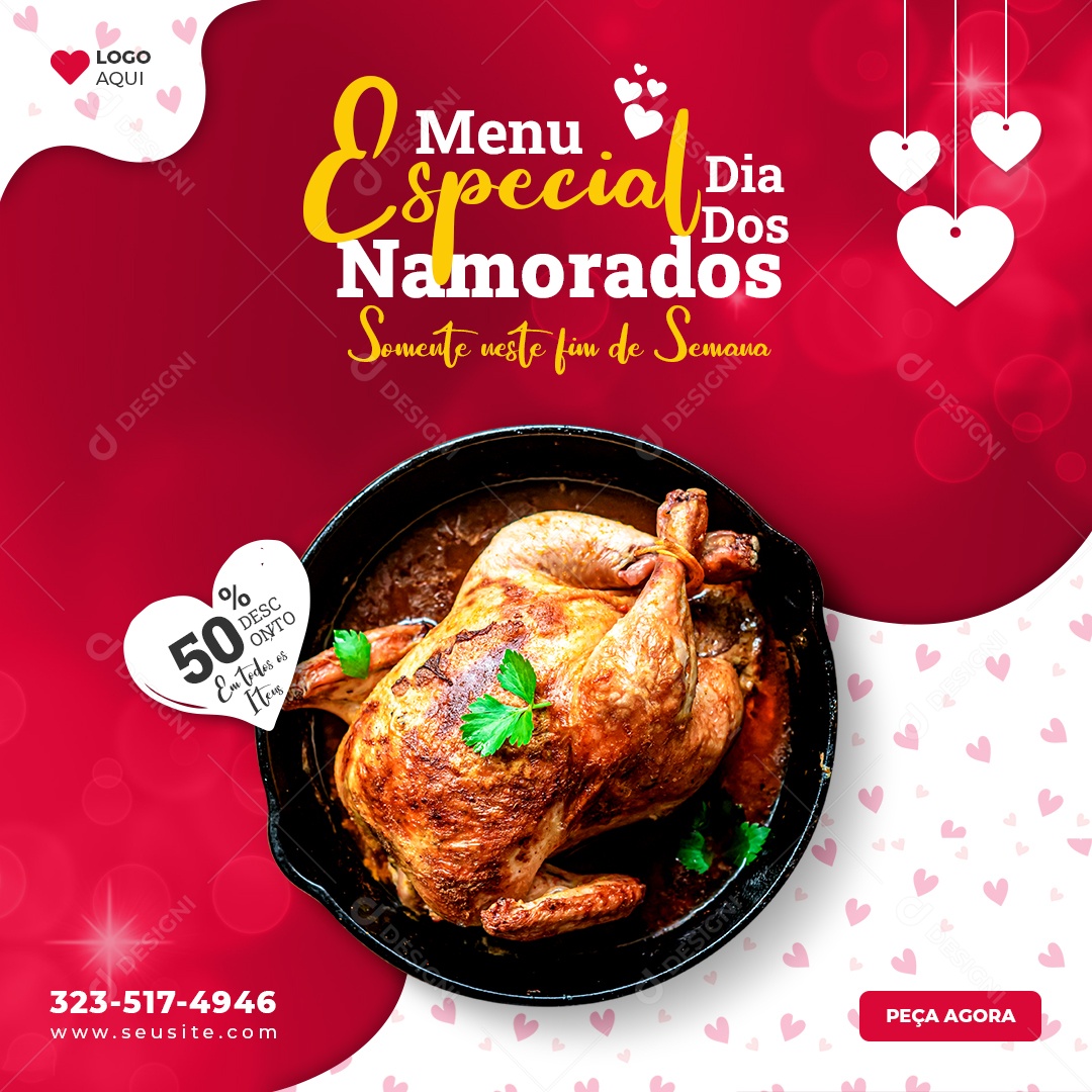 Menu Especial Dia dos Namorados Somente neste Fim de Semana Social Media PSD Editável