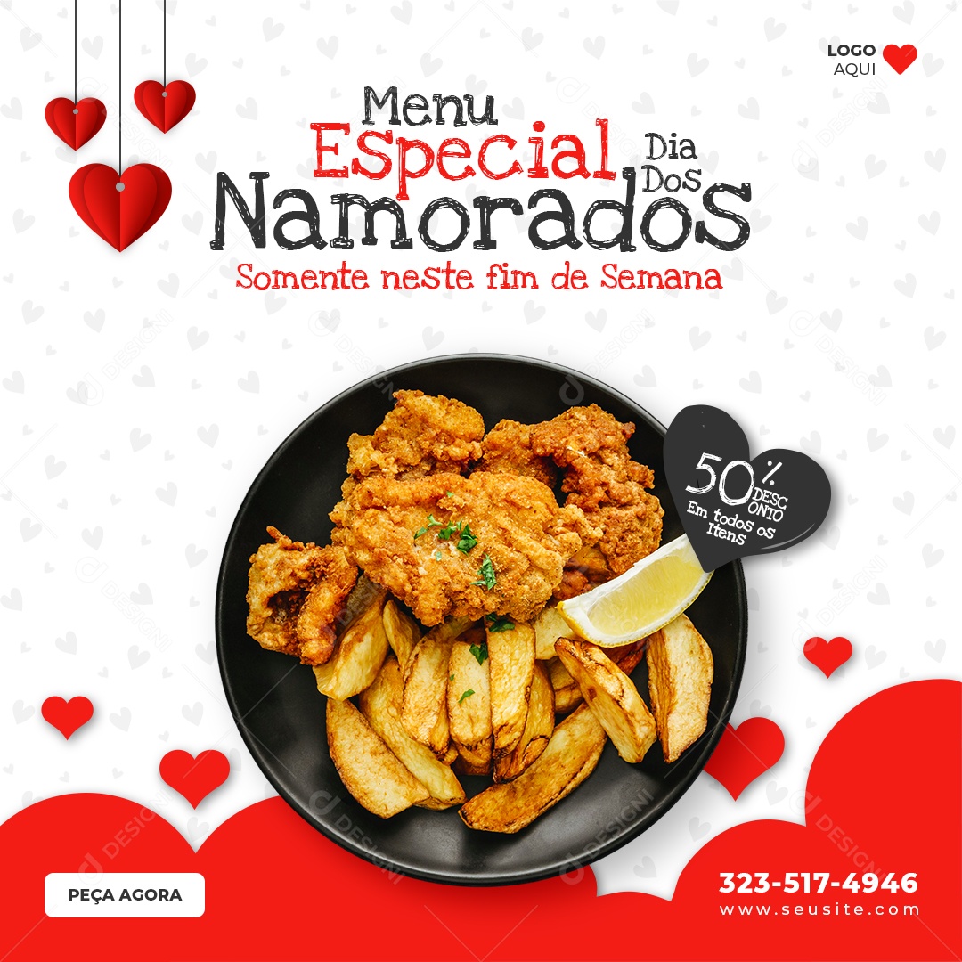Menu Especial Dia dos Namorados Peça Agora Social Media PSD Editável