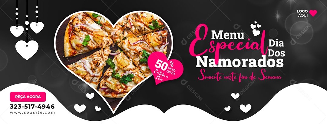 Banner Menu Especial Dia dos Namorados com Desconto Peça Agora Social Media PSD Editável