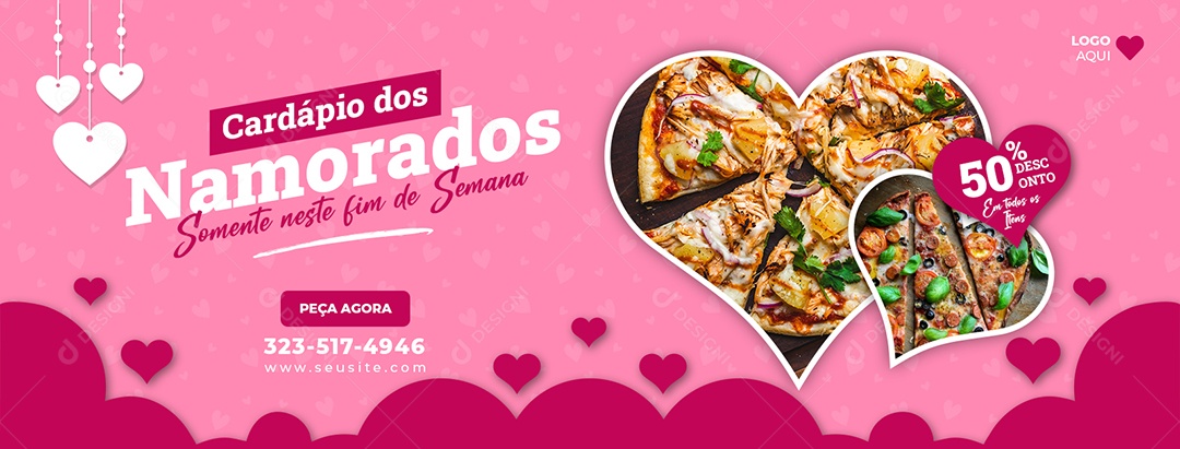 Banner Cardápio dos Namorados com Desconto Media PSD Editável