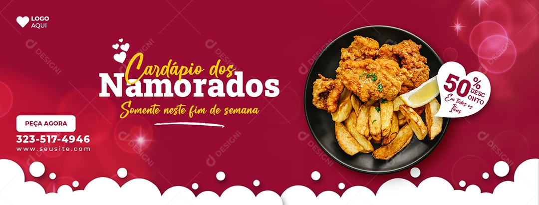 Banner Cardápio dos Namorados Descontos em todos os Pratos Social Media PSD Editável