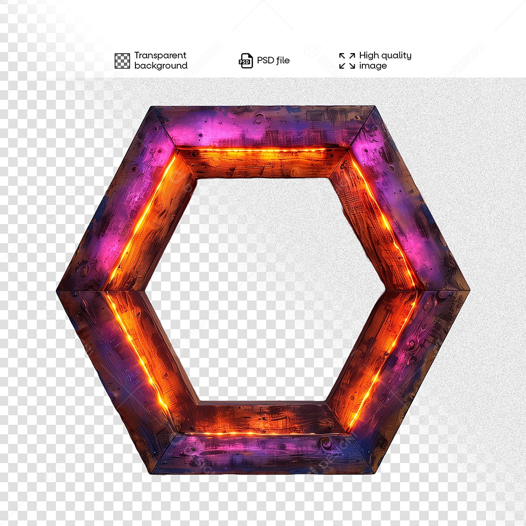 Elemento 3D de Madeira com Luz para Composição PSD