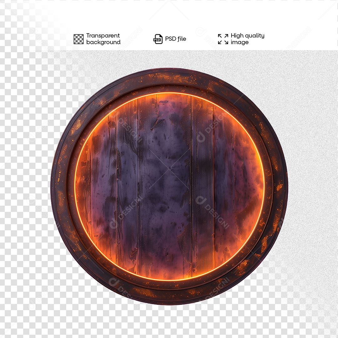 Elemento 3D de Madeira com Luz para Composição PSD