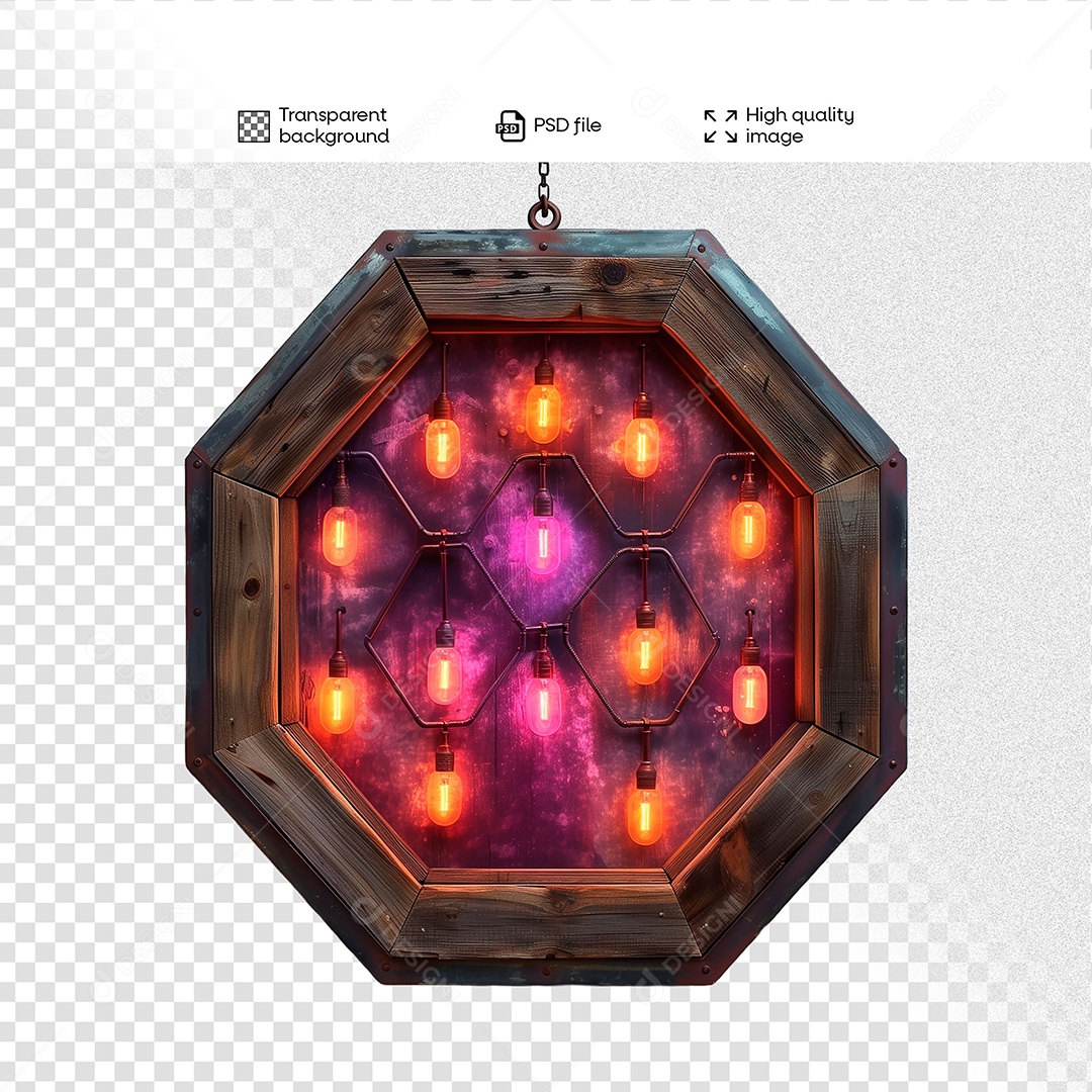 Elemento 3D de Madeira com Luz para Composição PSD