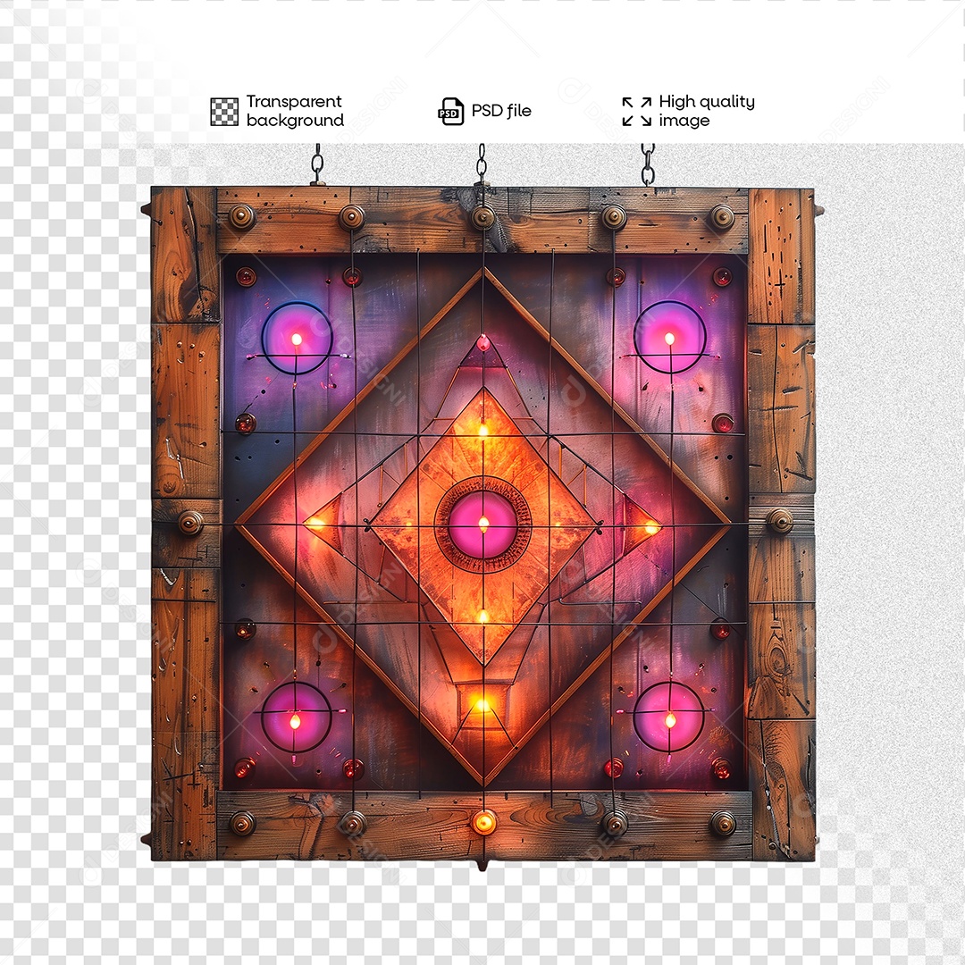 Elemento 3D de Madeira com Luz para Composição PSD