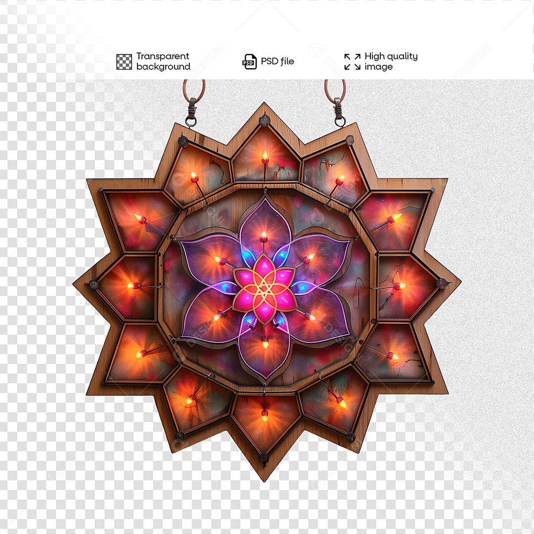 Elemento 3D de Madeira com Luz para Composição PSD