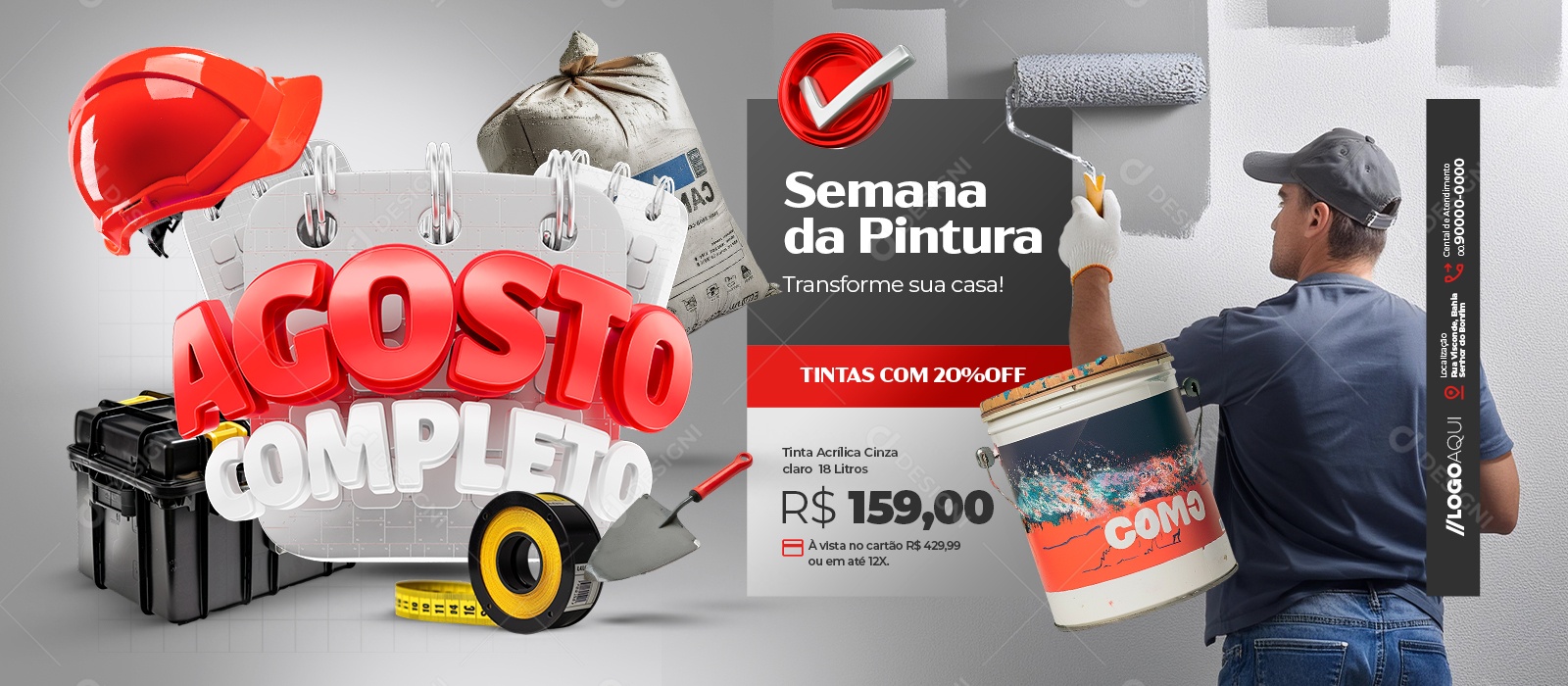 Banner Agosto Completo Materiais de Construção Semana de Pintura Social Media PSD Editável