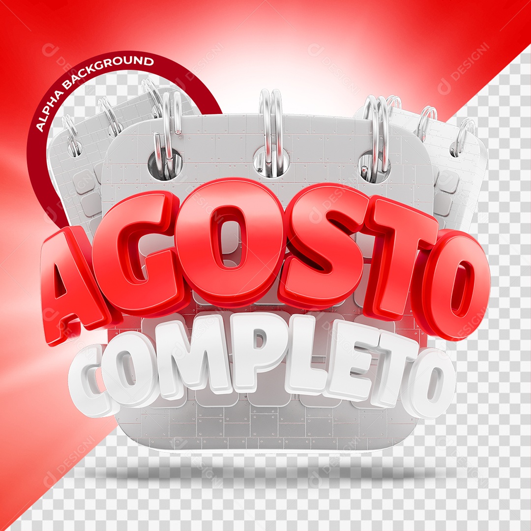 Agosto Completo Selo 3D Vermelho e Branco para Composição PSD