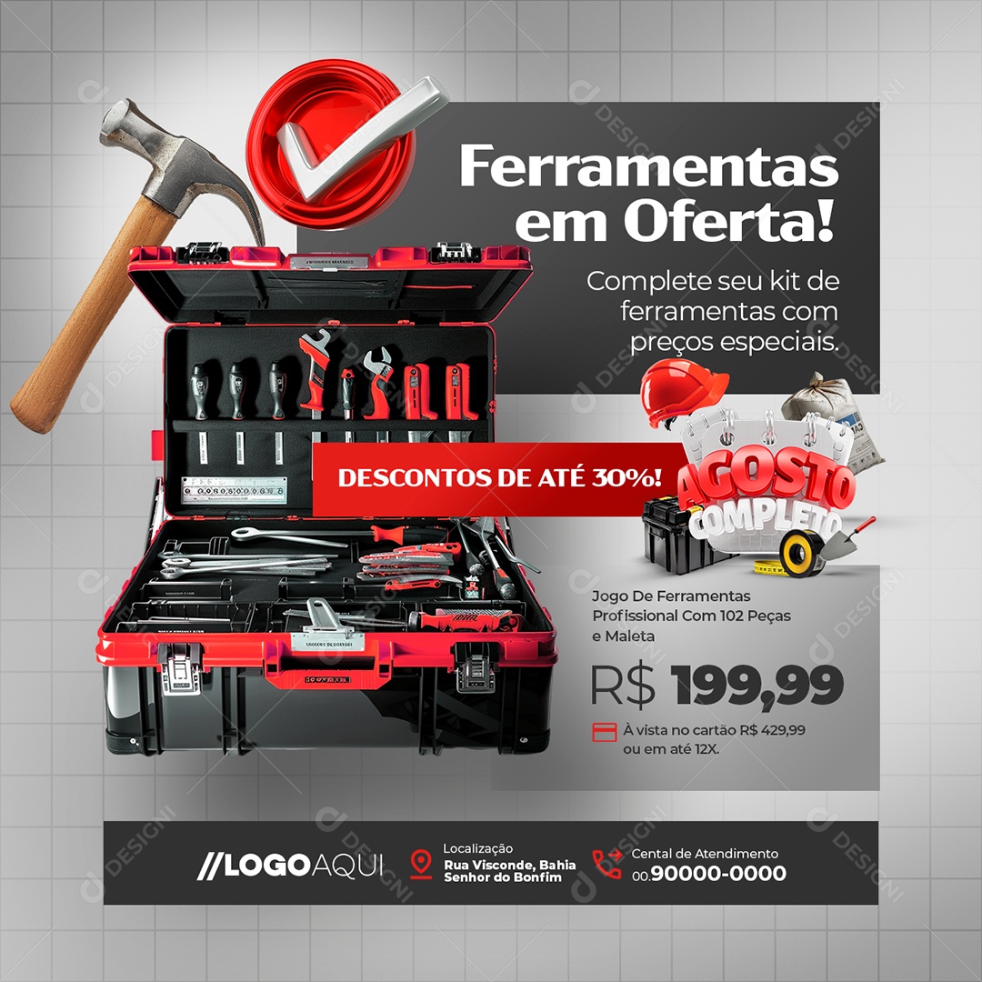 Agosto Completo Materiais de Construção Ferramentas em Ofertas Social Media PSD Editável