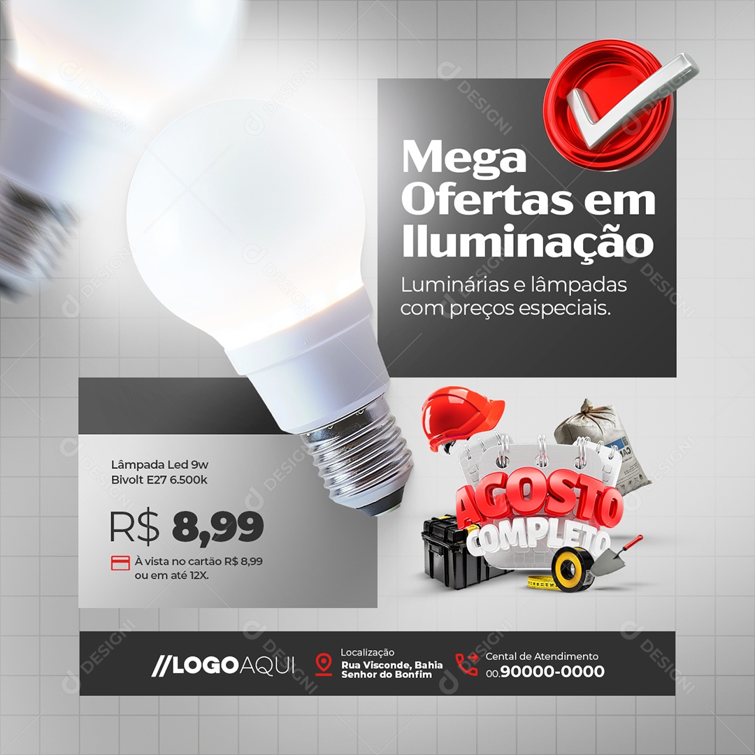 Agosto Completo Materiais de Construção Mega Ofertas Social Media PSD Editável