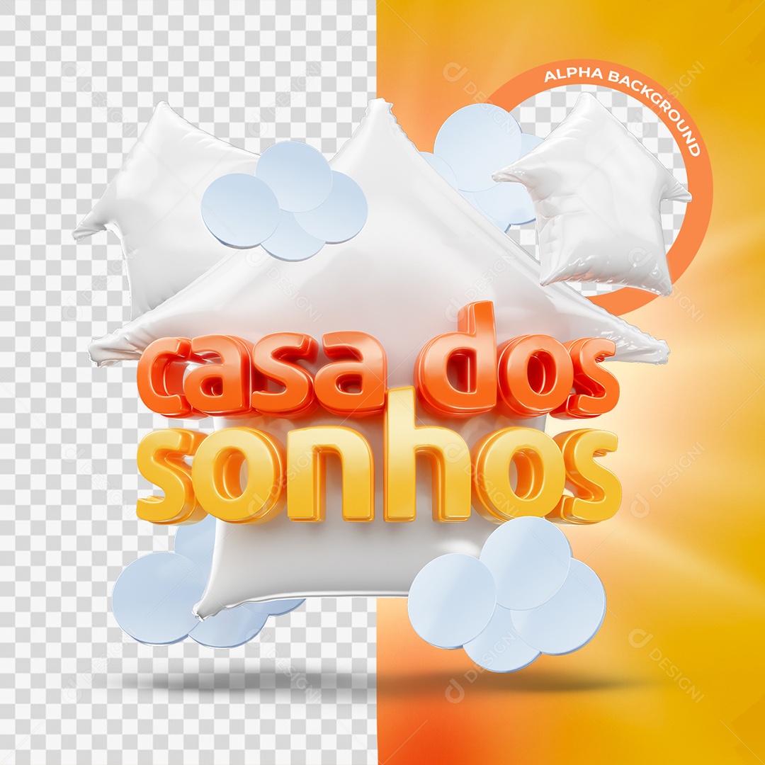 Casa dos Sonhos Selo 3D Laranja e Amarelo para Composição PSD