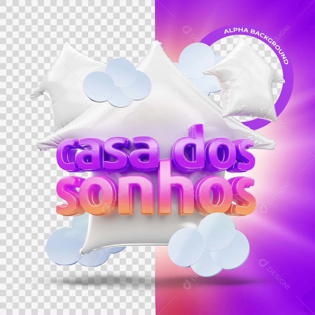 Casa dos Sonhos Selo 3D Roxo e Laranja para Composição PSD