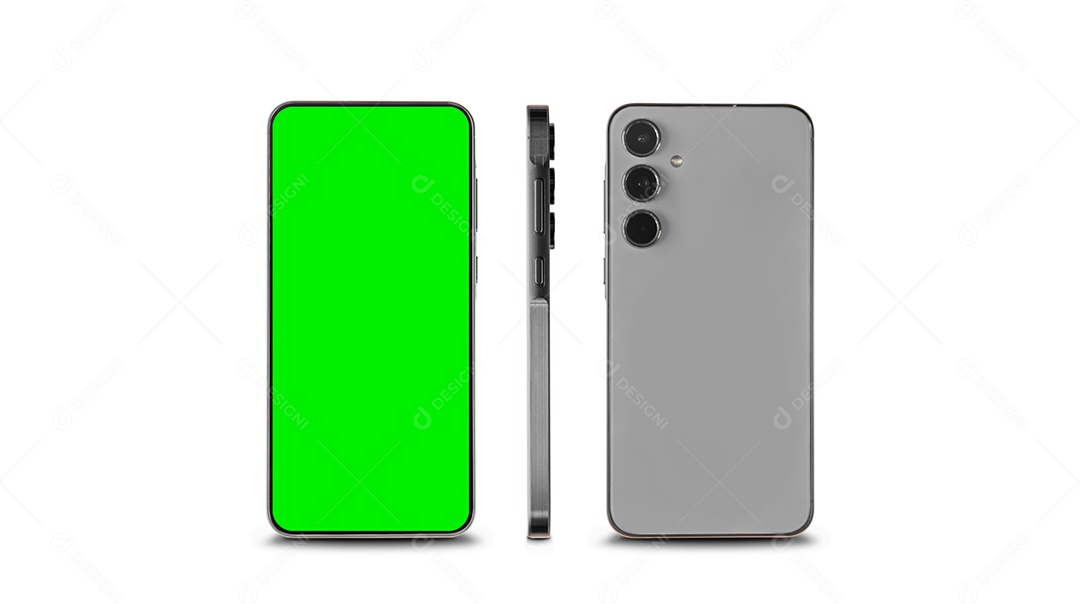 Smartphone galaxy s24 cinza sobre fundo braco isolado