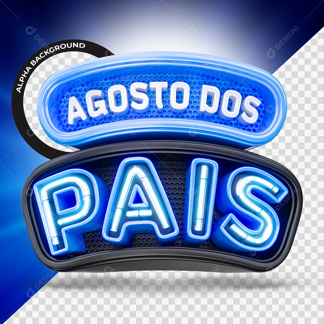 Agosto dos Pais Selo 3D Azul para Composição PSD