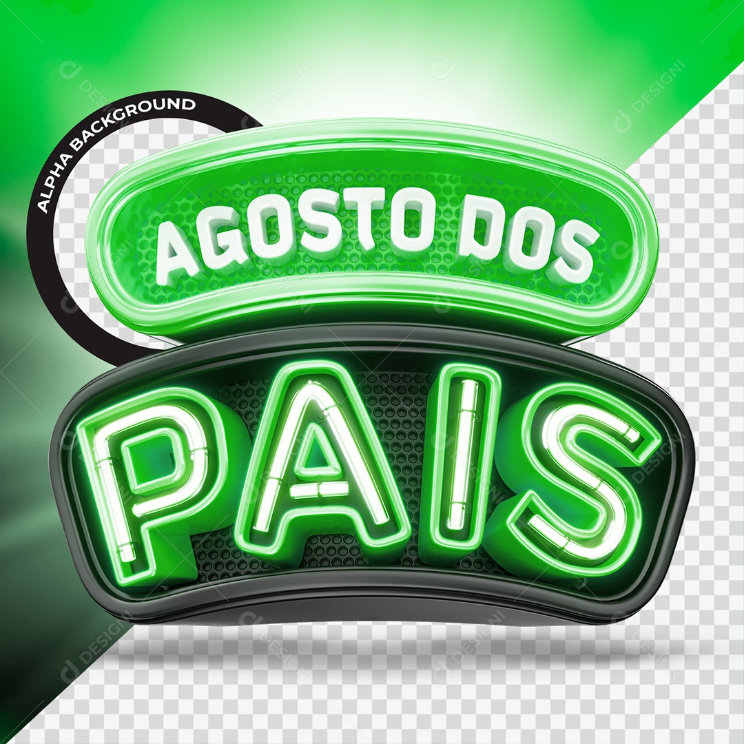 Agosto dos Pais Selo 3D Verde para Composição PSD