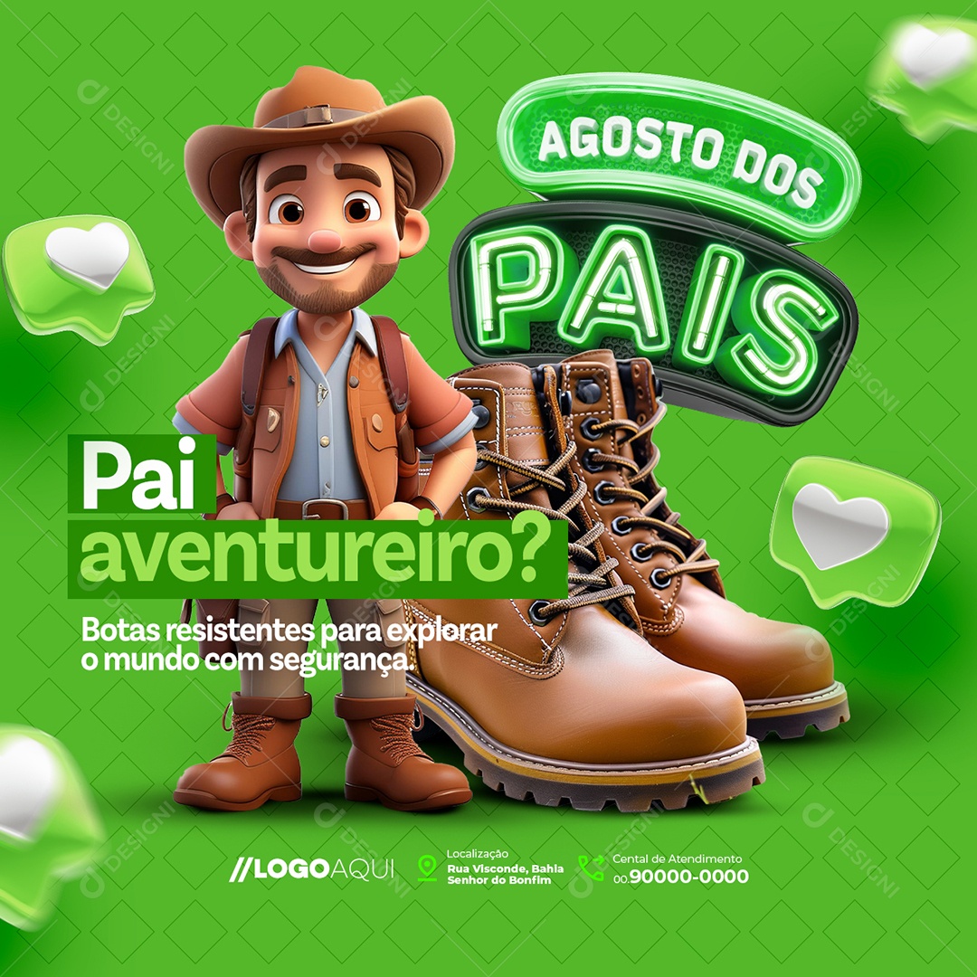 Agosto dos Pais Loja de Calçados Bota Pai Aventureiro Social Media PSD Editável