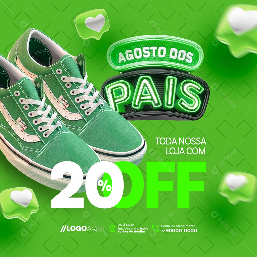 Agosto dos Pais Loja de Calçados 20% Off Social Media PSD Editável