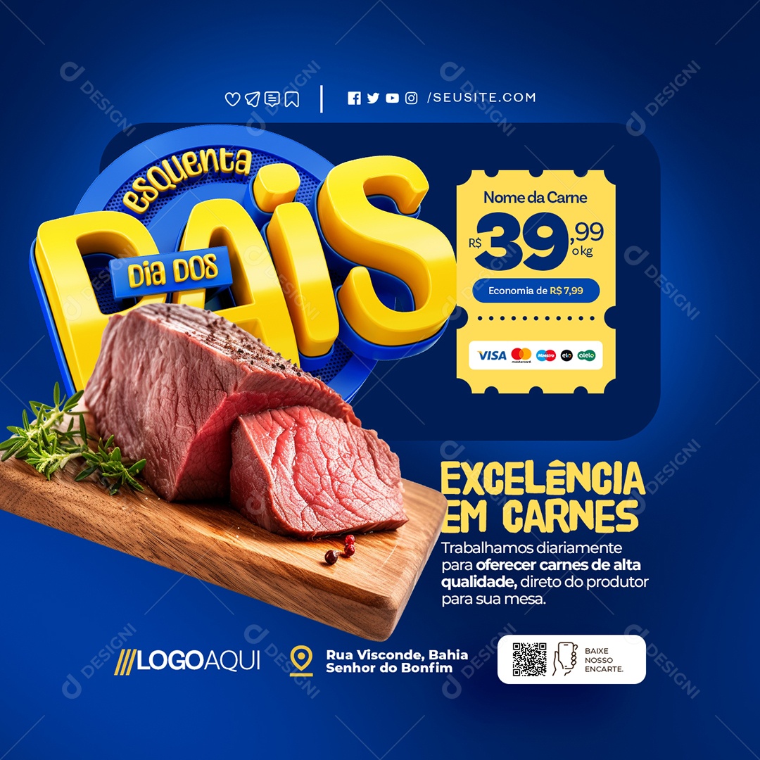 Esquenta Dia dos Pais Açougue Excelência em Carnes Social Media PSD Editável