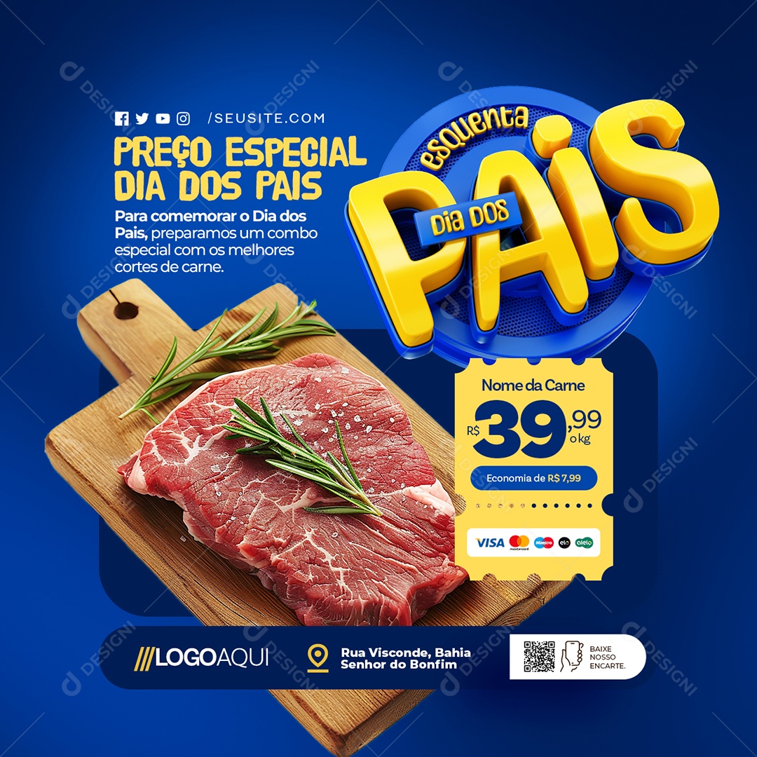 Esquenta Dia dos Pais Açougue Preço Especial Social Media PSD Editável