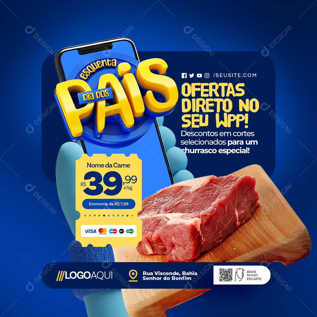 Esquenta Dia dos Pais Açougue Ofertas Direto Social Media PSD Editável