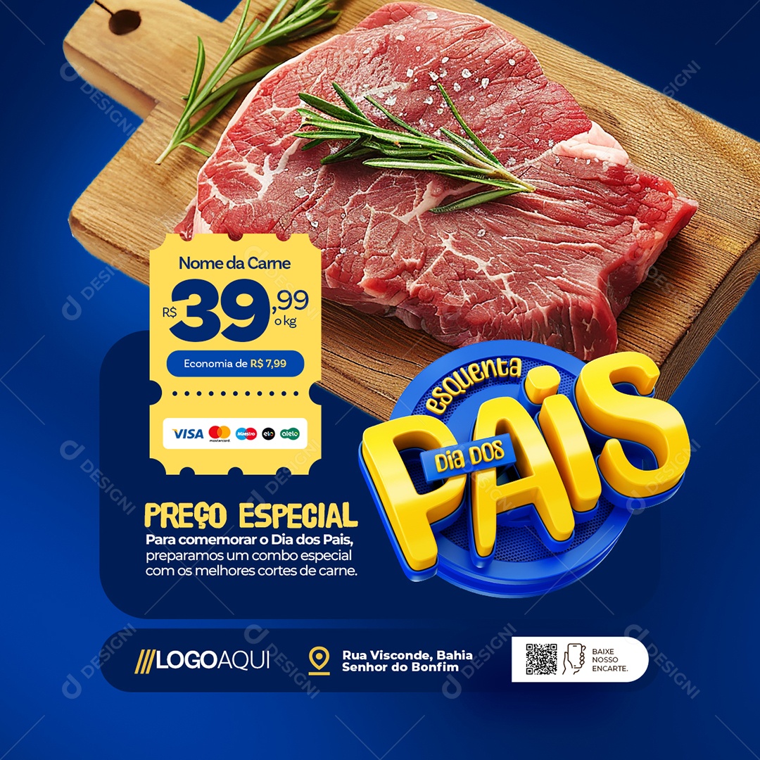 Esquenta Dia dos Pais Açougue Preço Especial Social Media PSD Editável