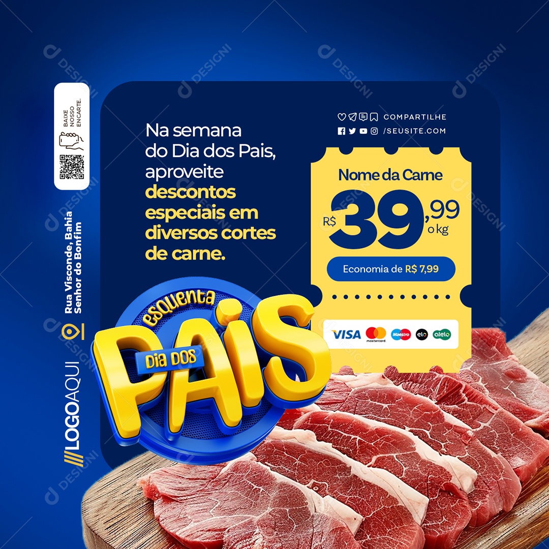 Esquenta Dia dos Pais Açougue Carne Social Media PSD Editável