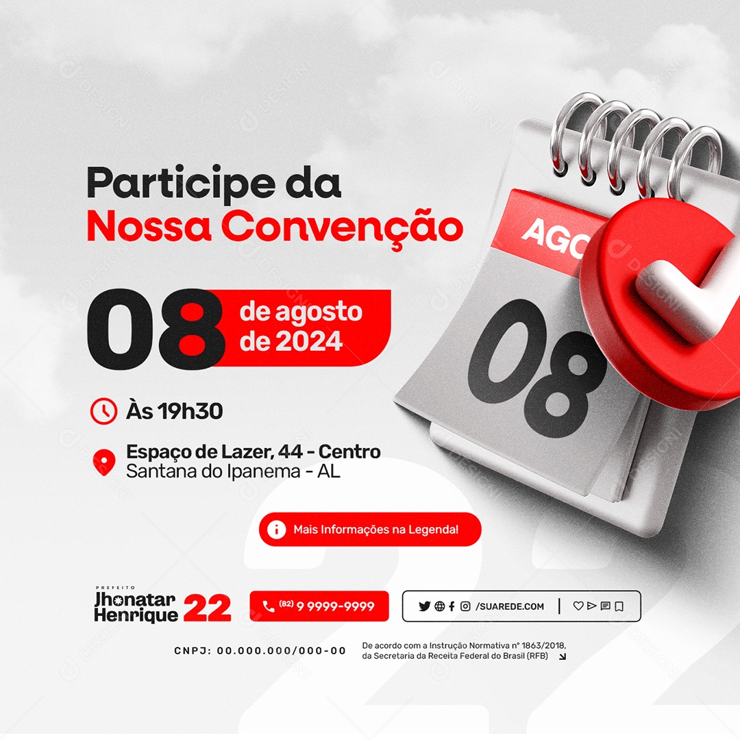 Eleição 2024 Participe da Nossa Convenção Social Media PSD Editável