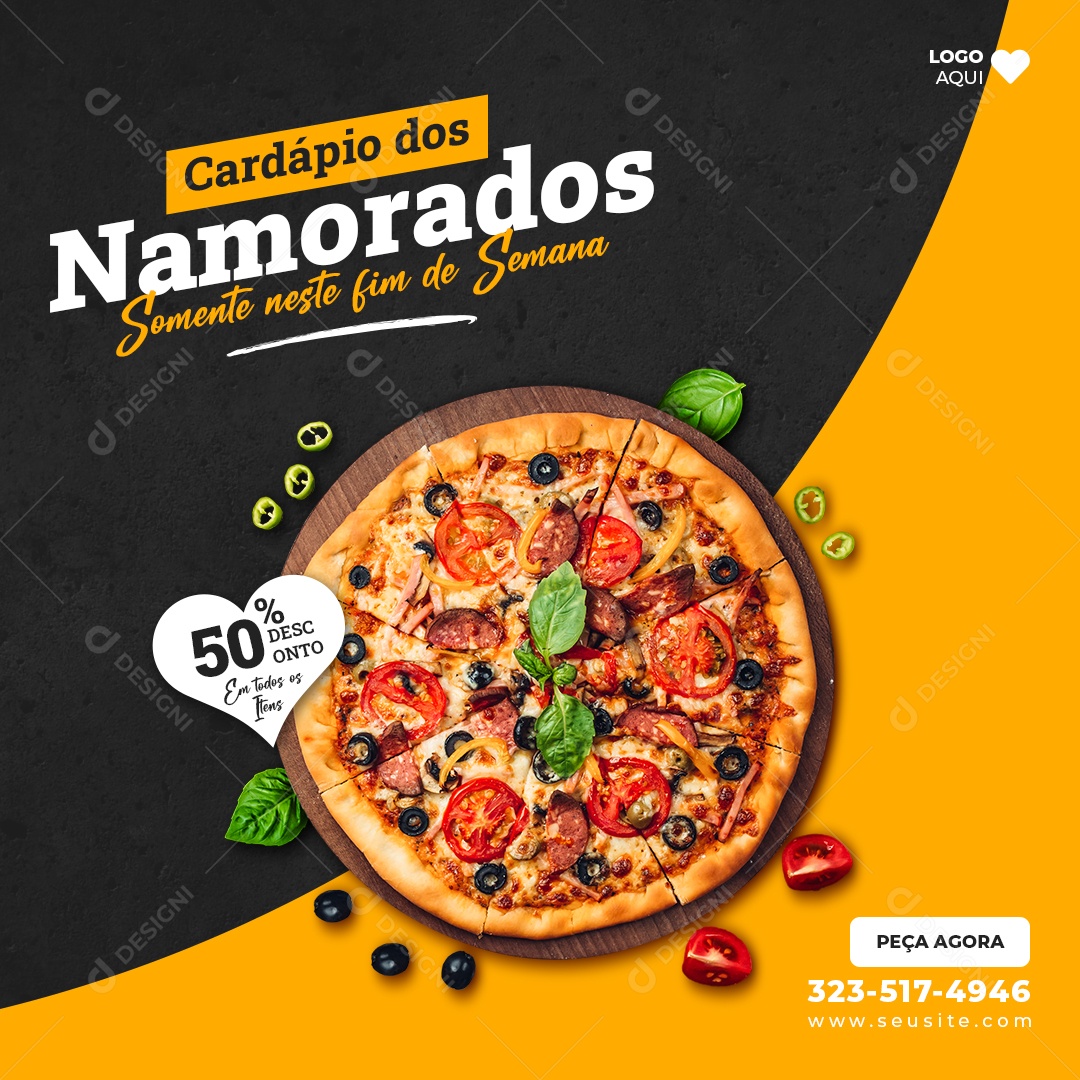 Menu Especial Dia dos Namorados Descontos nas Pizzas Social Media PSD Editável