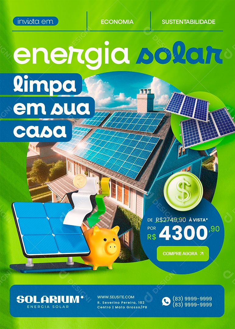 Flyer Energia Solar Limpa em Sua Casa Social Media PSD Editável
