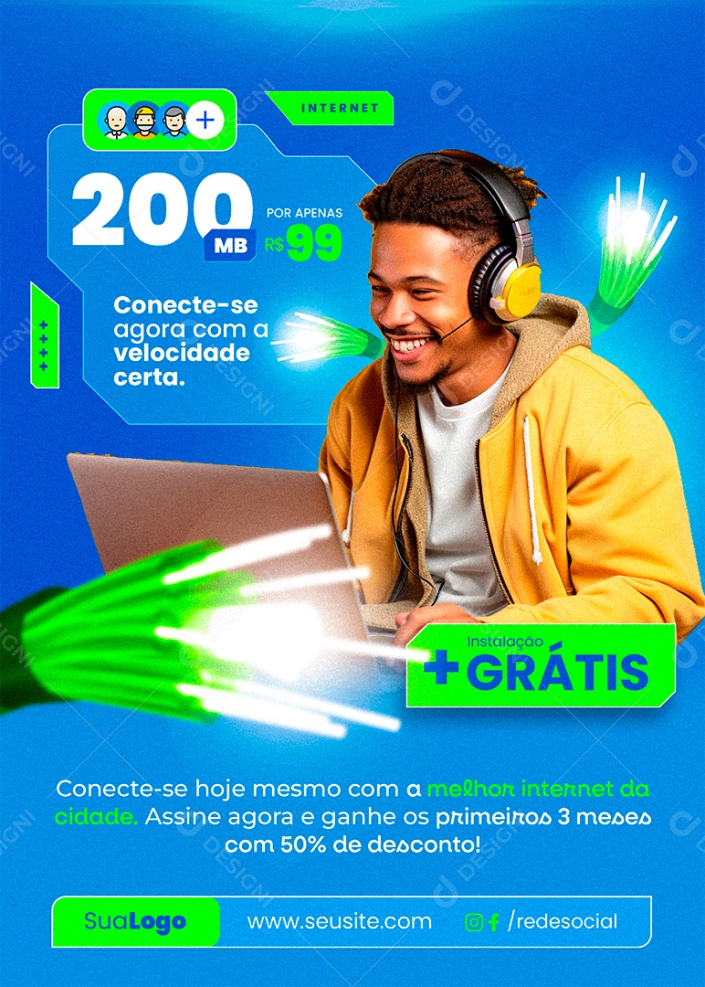 Flyer Internet Conecte-se Social Media PSD Editável