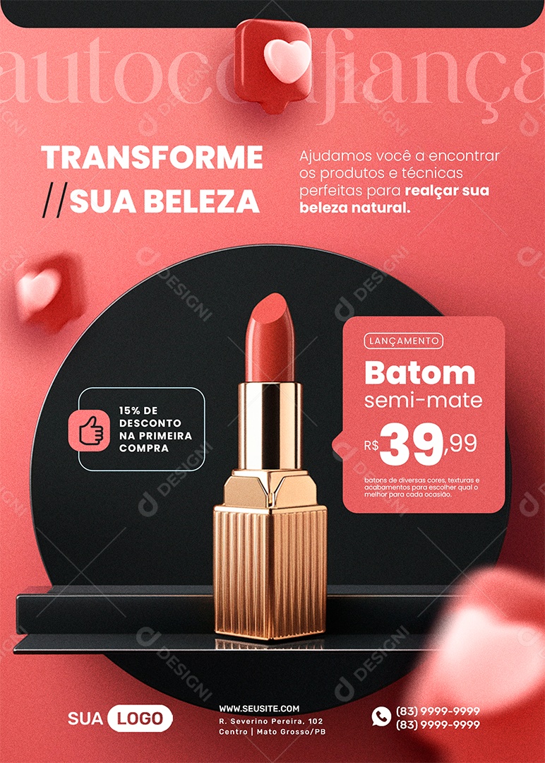 Flyer Make Up Batom Social Media PSD Editável