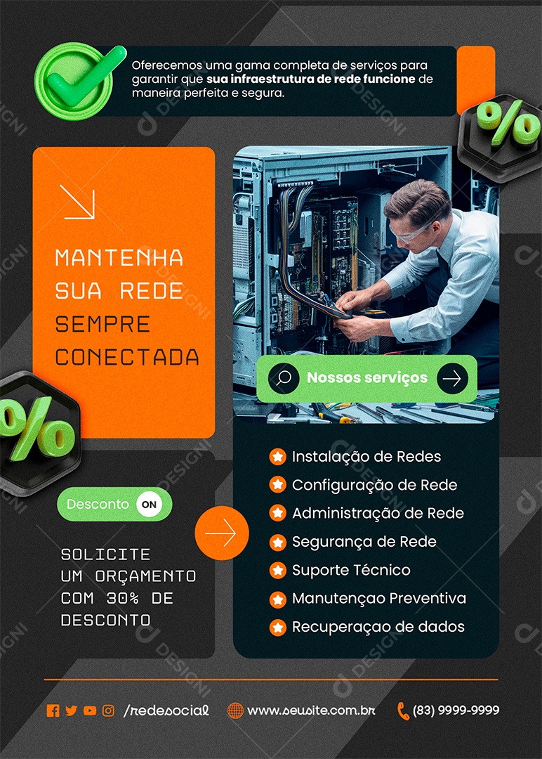 Flyer Manutenção de Redes Social Media PSD Editável