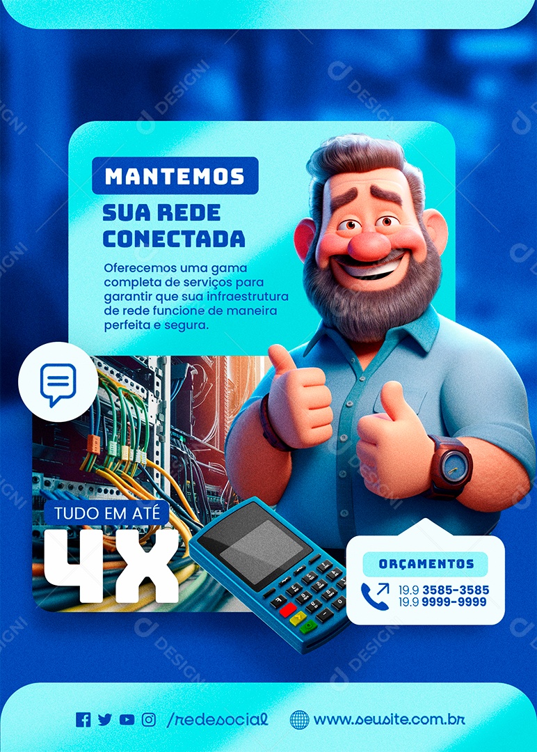 Flyer Manutenção de Redes Mantemos sua Rede Conectada Social Media PSD Editável