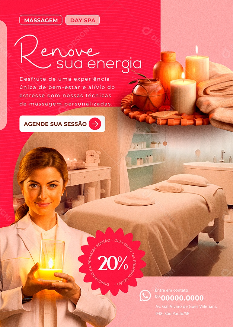 Flyer Massagista Renove sua Energia Social Media PSD Editável