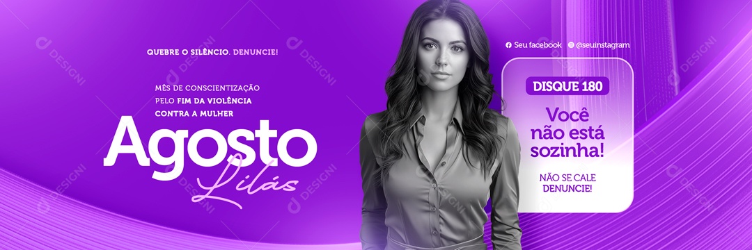Carrossel Agosto Lilás Quebre o Silêncio Denuncie Social Media PSD Editável
